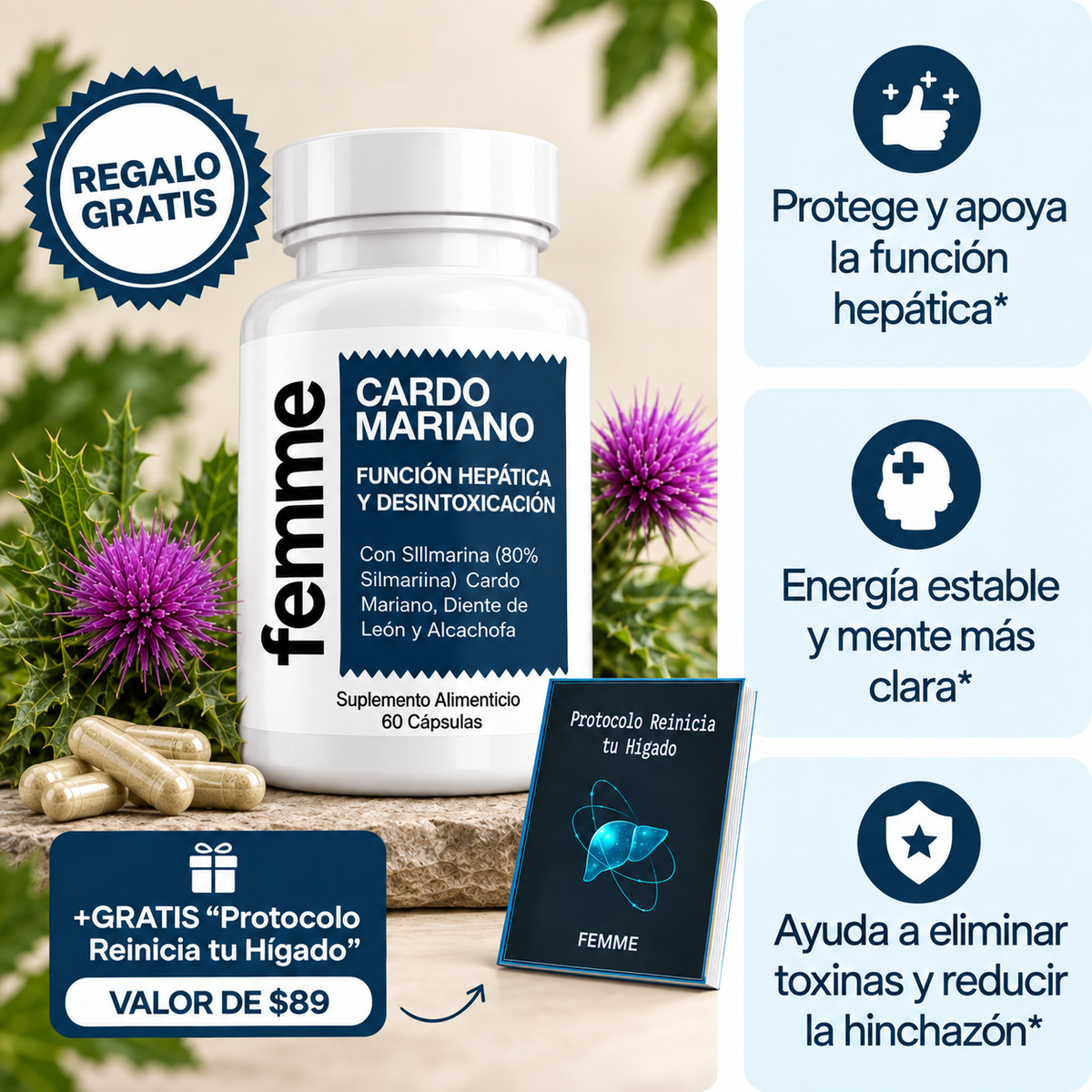 femme - Cardo Mariano para Apoyo Hepático y Detox